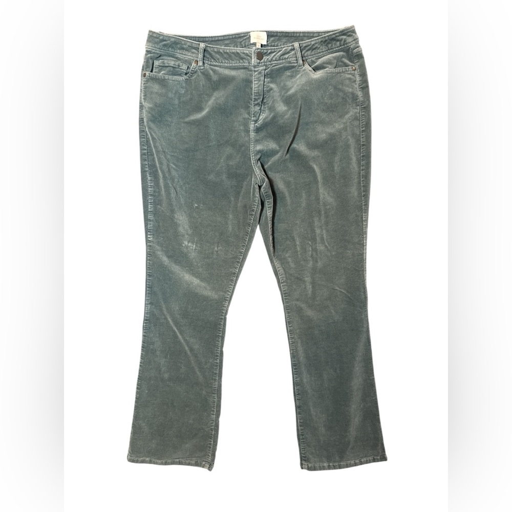 Ann Mashburn Flare‎ Cropped 5-Pocket Velvet Jeans Sage Green Size 32
